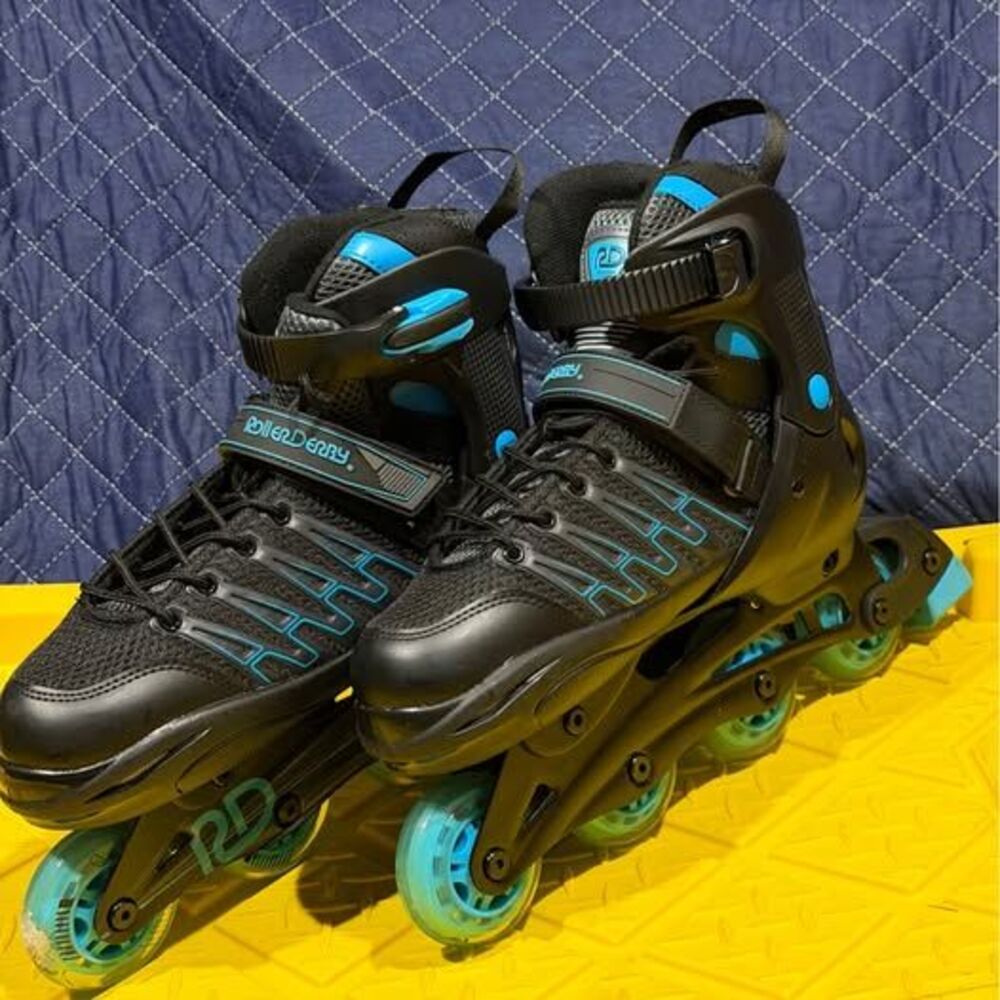Roller Derby Adjustable Inline Skates Black Blue Size 9-12